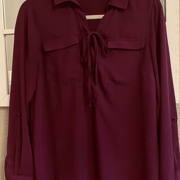 The Limited Burgandy Top with Lace up Neckline Size XS - Picture 6 of 9
